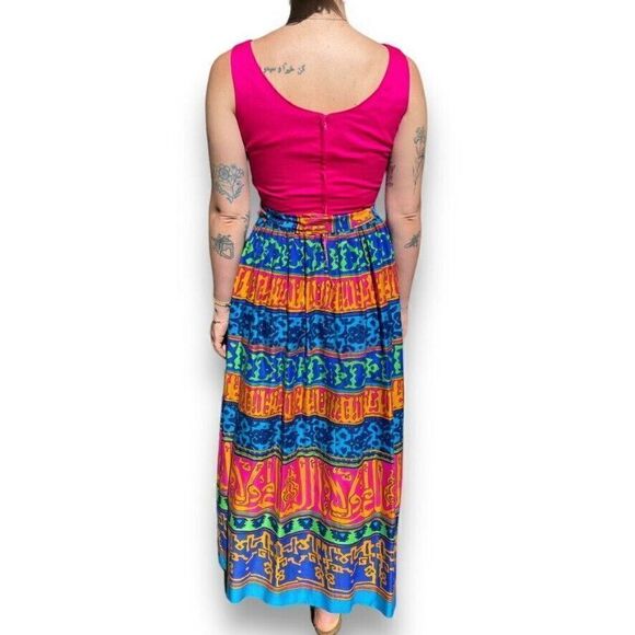 Vintage 1960s Hawaiian Stan Hicks Psychedelic Floral Bohemian Maxi Dress Sz S - Picture 7 of 8